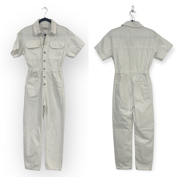 FREE People Marci button through denim jumpsuit in white size XS - Picture 4 of 17